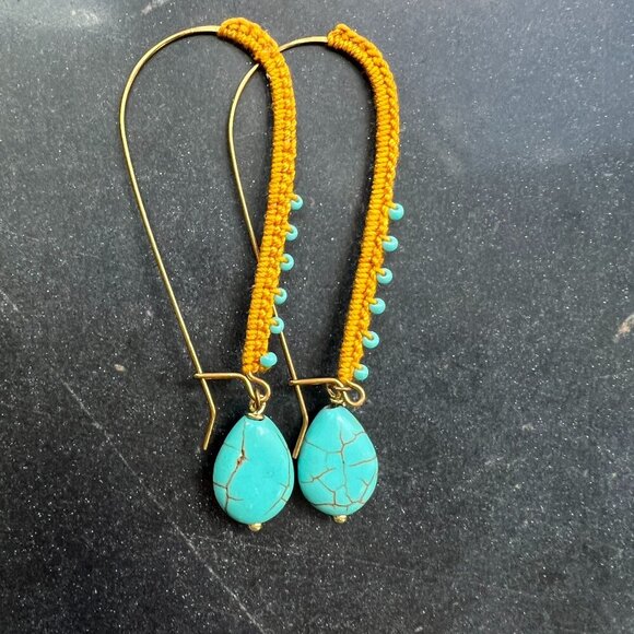 Handwoven Boho Turquoise Earrings - Picture 2 of 6